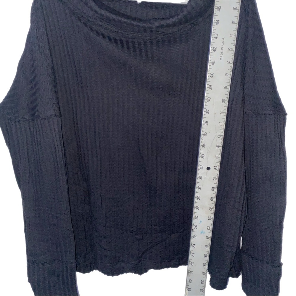 Free People Cozy Minimalist 100% Cotton Waffle Knit Open Back Top Black SP - Picture 5 of 9